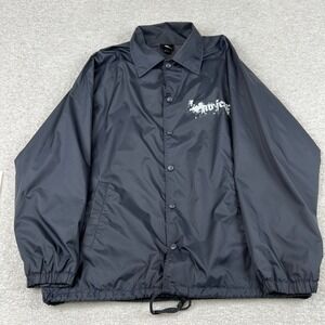 No Fear Mens Coaches Jacket Small Gray Nylon Star Graphic Windbreaker Oversized